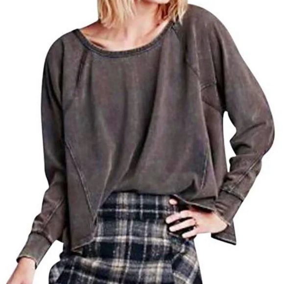 We The Free Black Acid Wash Dolman Sleeve Swing Shirt Top - Picture 3 of 9